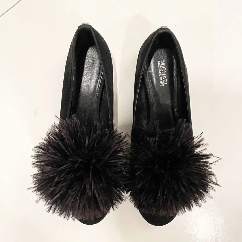 Michael Kors Fara Loafer Slip On Pom Pom Loafer Flats 7.5 Black